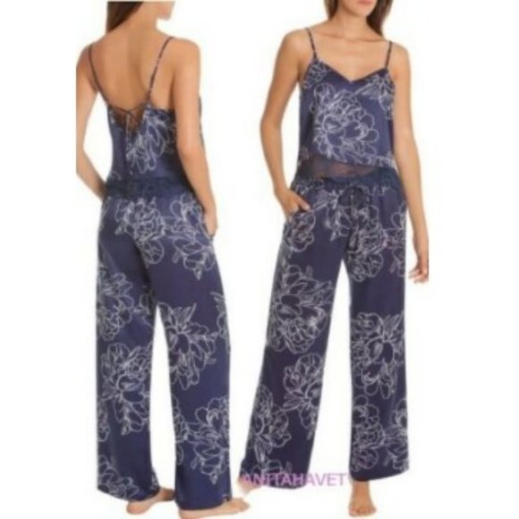 Etched Flowers Pajamas In Navy Mono Floral - Picture 1 of 3
